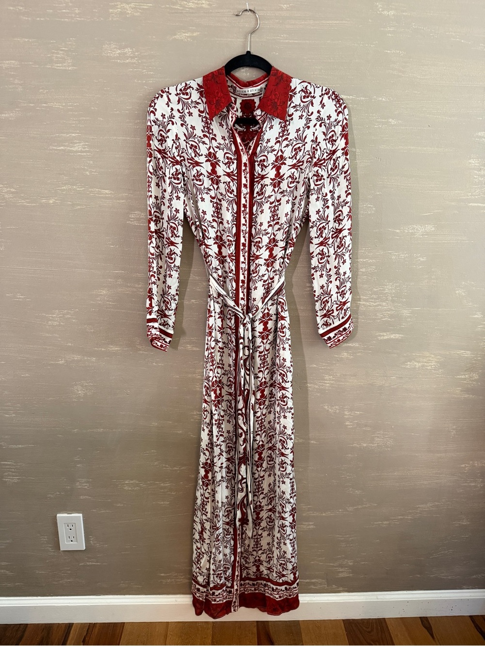 Alice + Olivia Red and Off-white Floral Maxi Shirt Dress Small